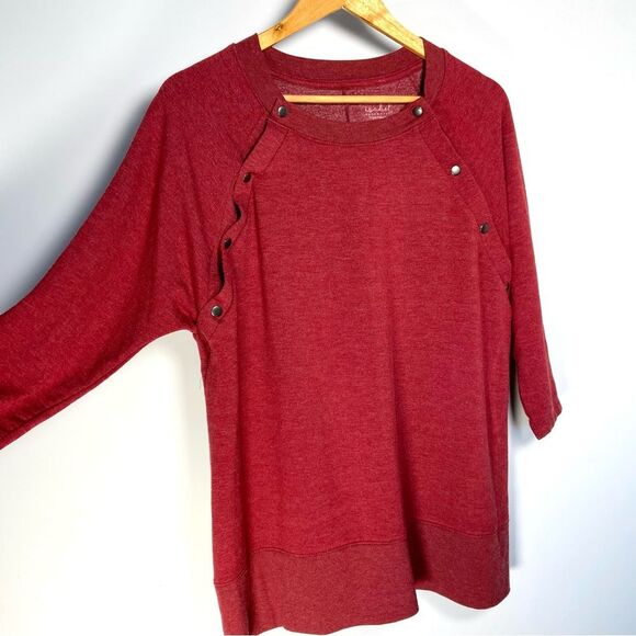Isabel Maternity Red Nursing Sweatshirt Button Snap Top 3/4 Sleeve Comfy Cute - Picture 2 of 10